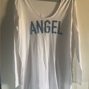Victoria's Secret White Long Sleeve with Blue 'ANGEL' Graphic